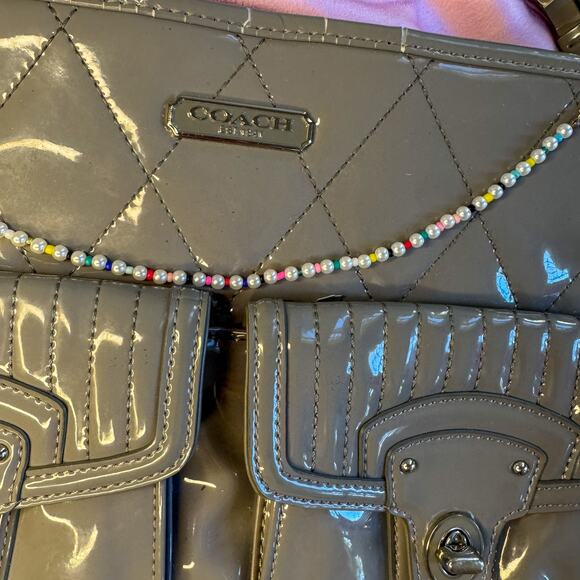 COACH F17638 Quilted Patent Leather Shoulder Bag | Taupe Gray Pop Pocket Hobo - Picture 5 of 10